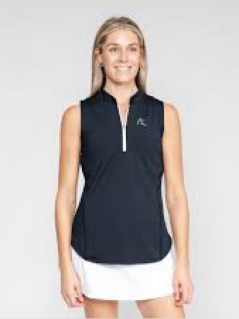 Rhoback Solid Sleeveless Zip performance Sleeveless Zip Mock Polo Size Large